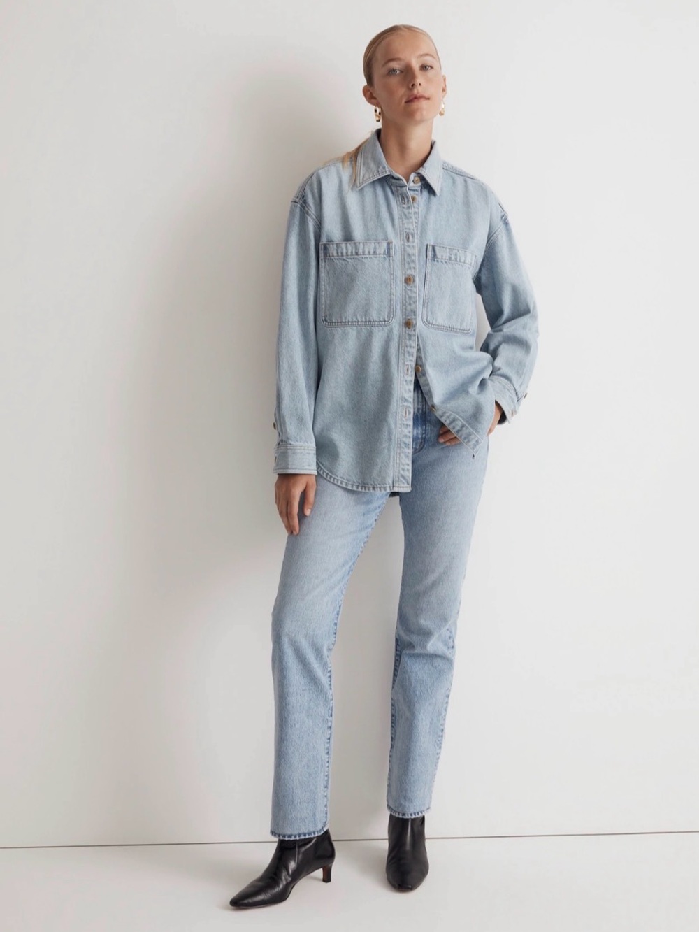 MADEWELL Denim Oversized Button-Up Shirt in Derussey Wash